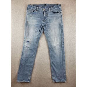 Hugo Boss MAINE 3 Stretch Straight Fit Light Wash Distressed Blue Jeans Sz 36x32
